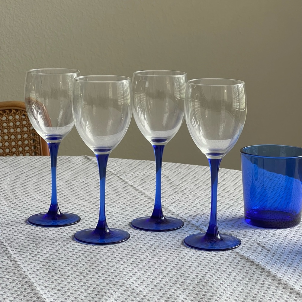 Vintage Wine Glasses Luminarc Cobalt Blue Stemmed Red Wine Glass Set of 4